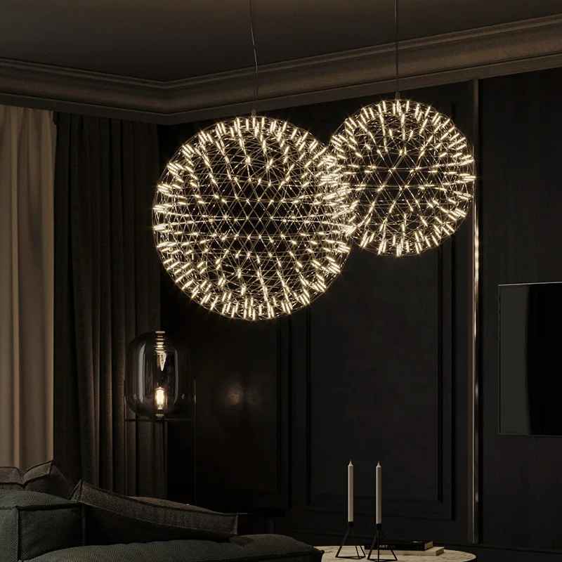 Spark Ball Pendant Light Modern Designer Villa Loft Duplex Living Room Dining Bedroom Light Free Assembly Firework Bright Lamp