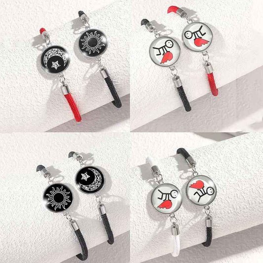 Handmade 2Pcs Luminous Sun and Moon Bracelet for Couples Friendship Women Men Woven Adjustable Stainless Steel Men Jewelry Gift