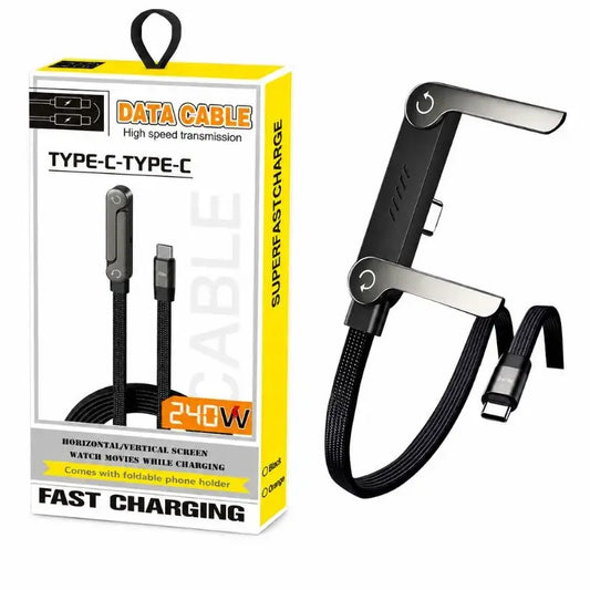 Charging Cable 240W USB-C Fast Charging Cable with Foldable Phone Stand