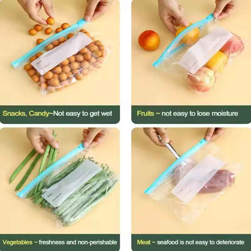 Reusable Zipper Bag Stand Up Zip Shut Plastic Freezer Bag Fruit Vegetable Ziplock Kitchen Food Storage Organizer Pouch