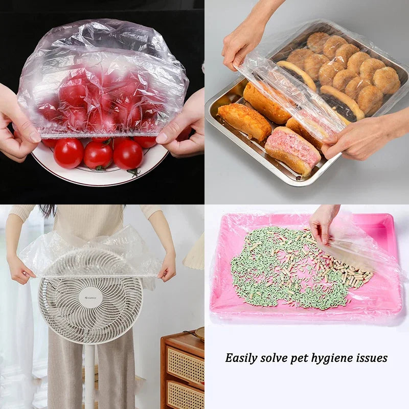 120/70/52/38cm Disposable Food Cover Wrap Food Grade Fruit Vegetable Storage Bag Elastic Plastic Bag Kitchen Fresh Keeping Bag