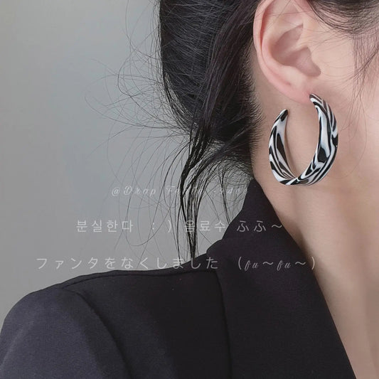 2026 New Fashion Exaggerated Zebra Pattern Acrylic Earrings for Women Black White Sexy Zebra Teardrop Jewelry Wholesale Earring