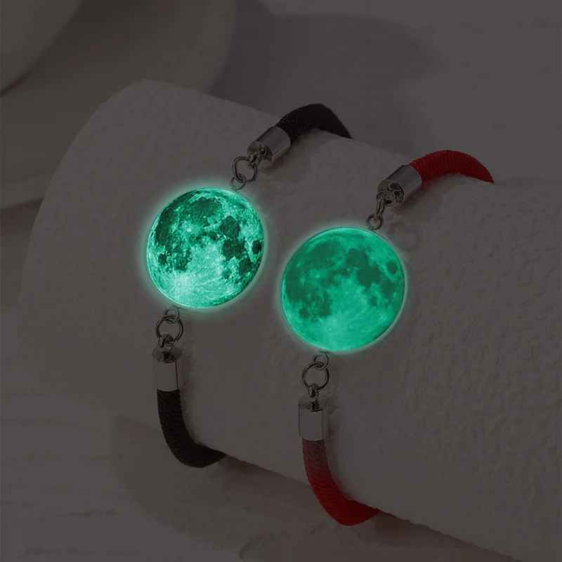 Handmade 2Pcs Luminous Sun and Moon Bracelet for Couples Friendship Women Men Woven Adjustable Stainless Steel Men Jewelry Gift