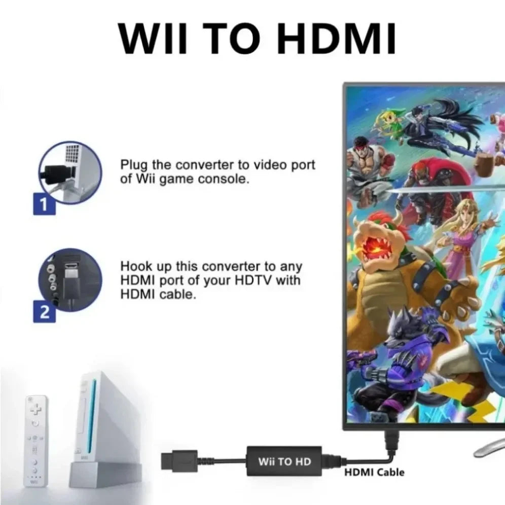 HD 1080p Wii To HDMI-compatible Converter Adapter Full HD 1080p 720p Wii to HDMI Audio Video Cable For PC HDTV Monitor Display