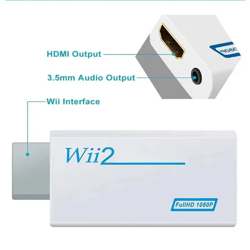 Full HD 1080P HDMI-Compatible Converter Adapter for Wii Console for Wii 2 HDMI 3.5mm Audio Cable for PC HDTV Monitor Display