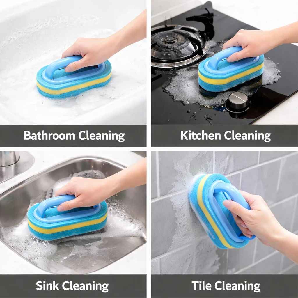 Household Cleaning Brush With Handle Dish Soap Bathroom Kitchen Tub Thicken Scrubbing Sponge Wipe Durable Tools Accessories Home