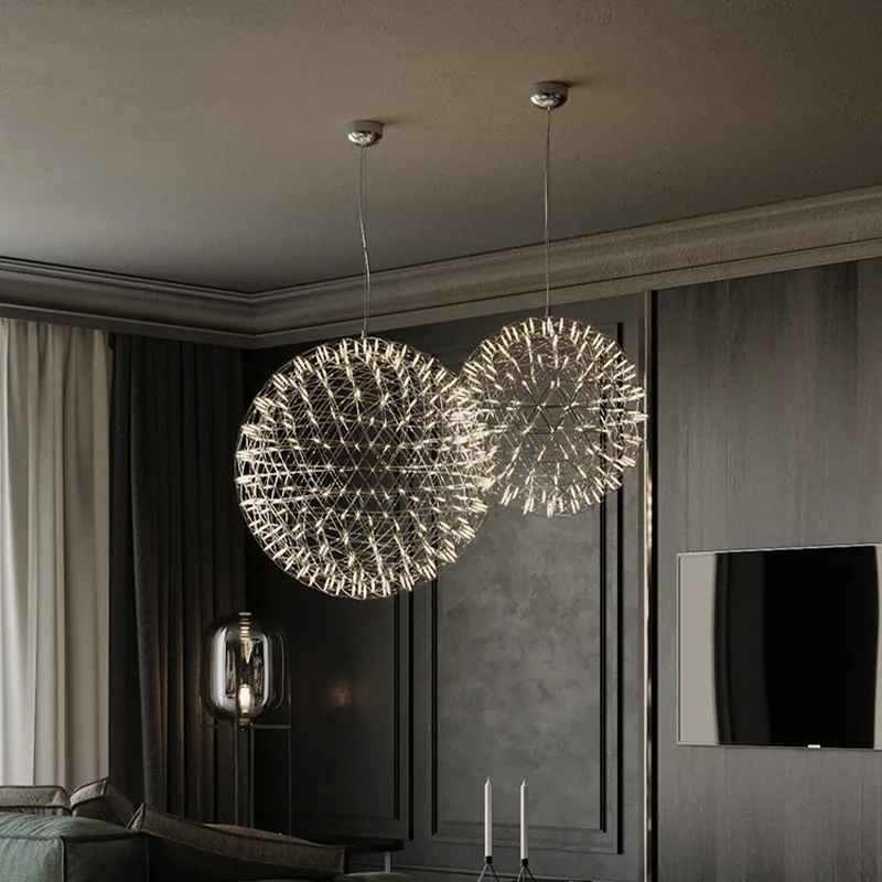 Spark Ball Pendant Light Modern Designer Villa Loft Duplex Living Room Dining Bedroom Light Free Assembly Firework Bright Lamp