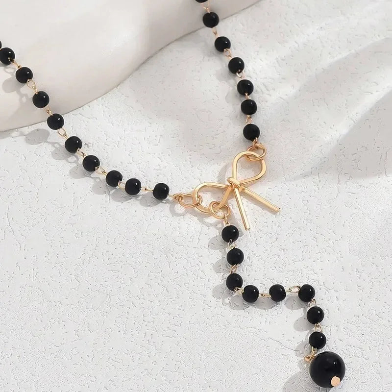 New Imitation Pearl Tassel Necklace for Women Black White Color Beads Choker Necklace Gift for Friend Wholesale Dropshipping
