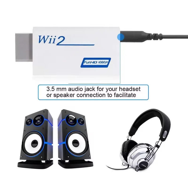 Full HD 1080P HDMI-Compatible Converter Adapter for Wii Console for Wii 2 HDMI 3.5mm Audio Cable for PC HDTV Monitor Display