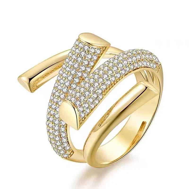 New Luxury Trendy Gold Color Rings for Women Wedding Party Fashion Accessories Hyperbole Shape Female Finger-ring Jewelry